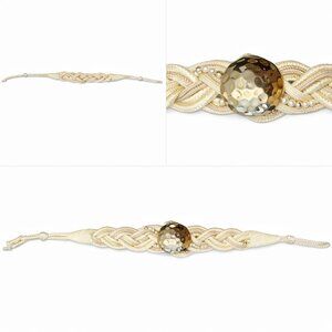 Vintage Gold Braided Rope Belt w/ Hammered Medallion & Pearl Details